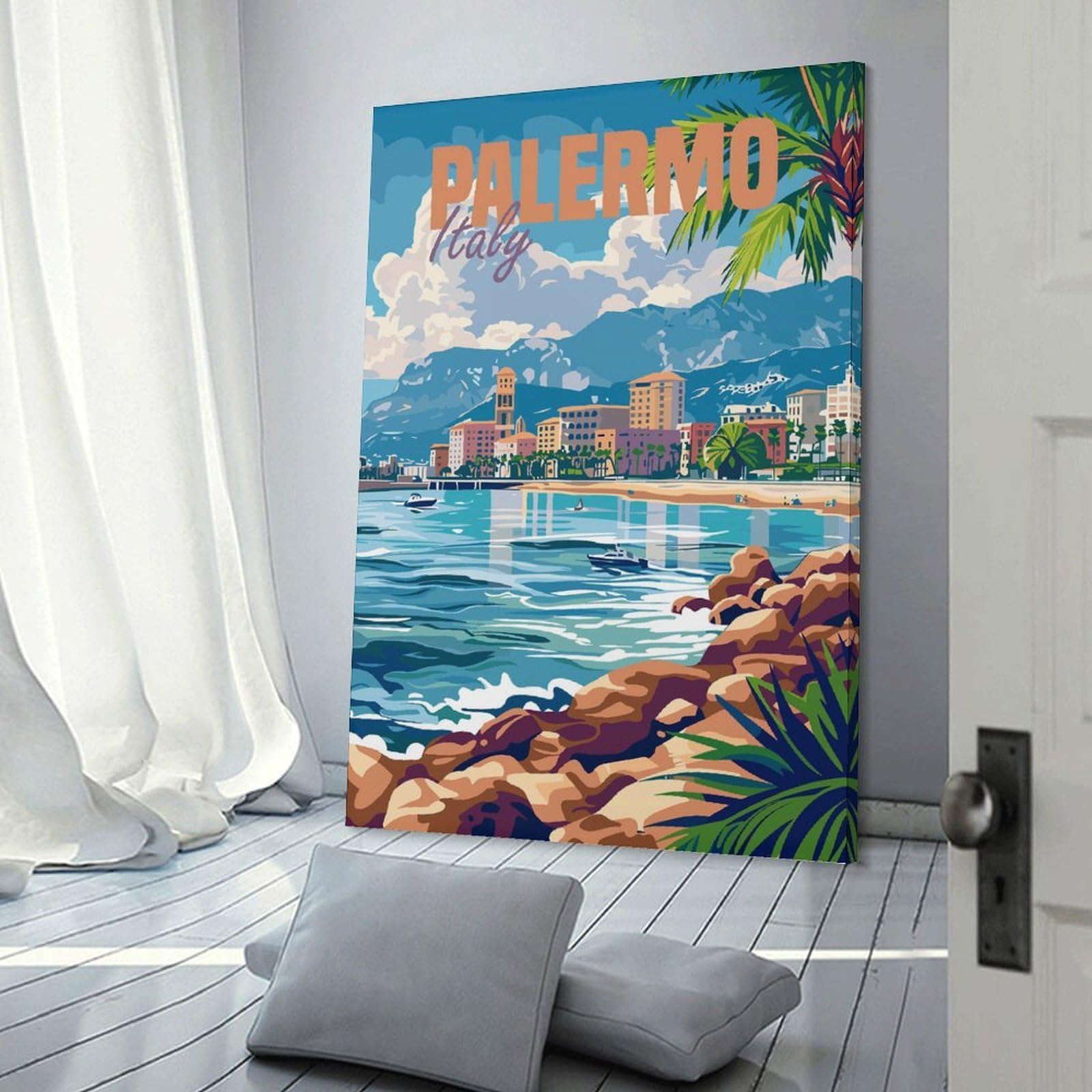 Junmoney Palermo Italy Canvas Wall Decor 20x30inch(50x75cm), for Lounge, Bedroom Or Personal Spaces, A Wall Art Gift for Fresh Interiors