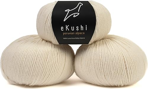 N010 - Juego de 3 madejas de hilo de alpaca 100 % bebé para tejer y hacer ganchillo, ligeras, hipoalergénicas y térmicas fabricadas en Perú, ideal