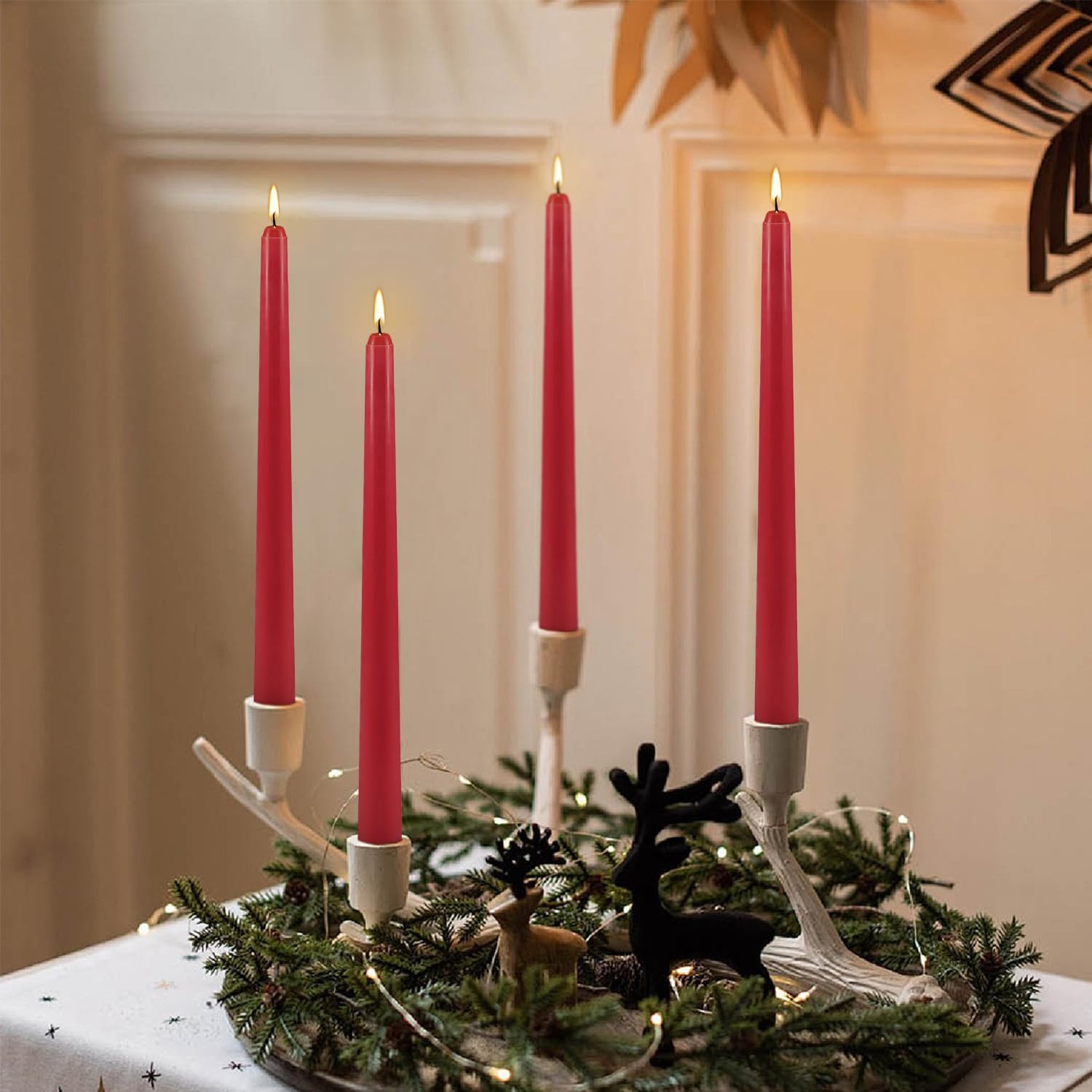 Confezione da 24 candele coniche rosse, 25,4 cm, antigoccia, non profumate, senza fumo e antigoccia, lunga durata, cera di paraffina con stoppini in cotone, per decorazioni domestiche, Natale