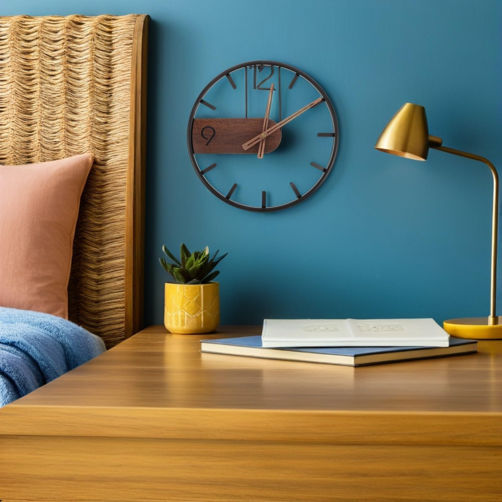 SHINEOFI Orologio da Parete Silenzioso Nero 40cm in Ferro e Legno | Design Minimal Creativo, per Soggiorno e Arredo Casa, Meccanismo Preciso ad Alta Accuratezza