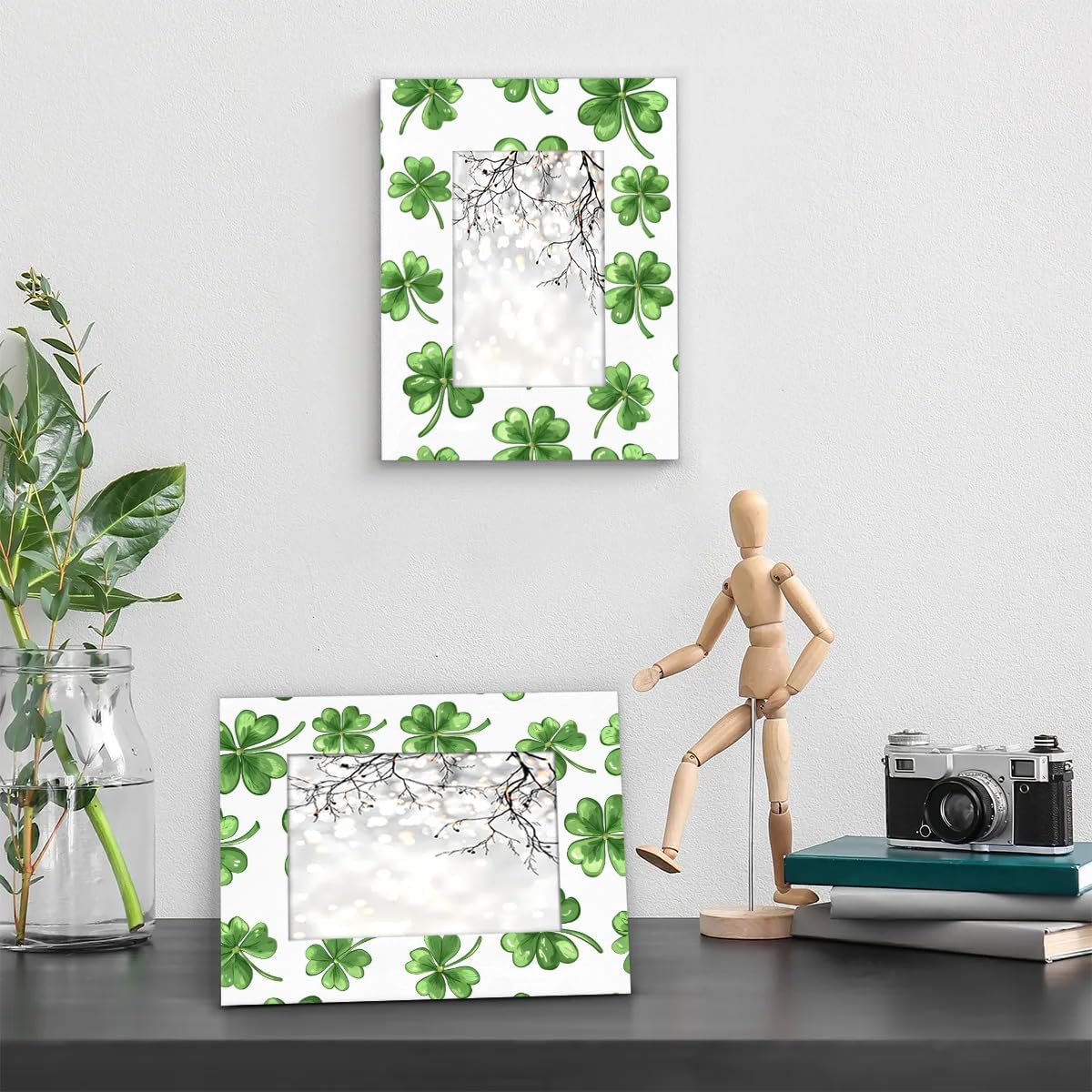 St.Patrick's Day Shamrocks Leaves 8x10 Picture Frame Wood Frame Vertical and Horizontal Wall Hanging Display Pictures 5x7 with Mat or 8x10 Without Mat
