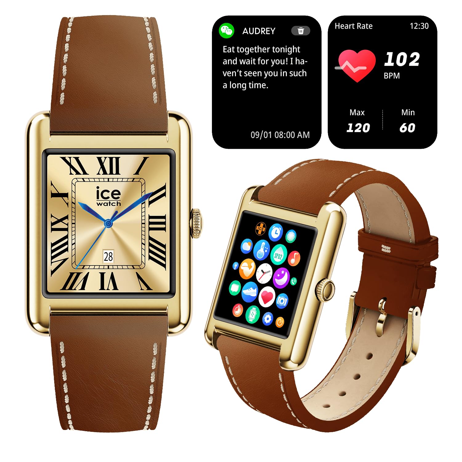 ICE-WATCH - ICE smart TKS 2.0 Gold Camel smooth - Orologio oro da Donna con Cinturino in pelle - 025619 (1.41 pollici / 32mm) - Smartwatch, monitoraggio dell'attività fisica e della salute