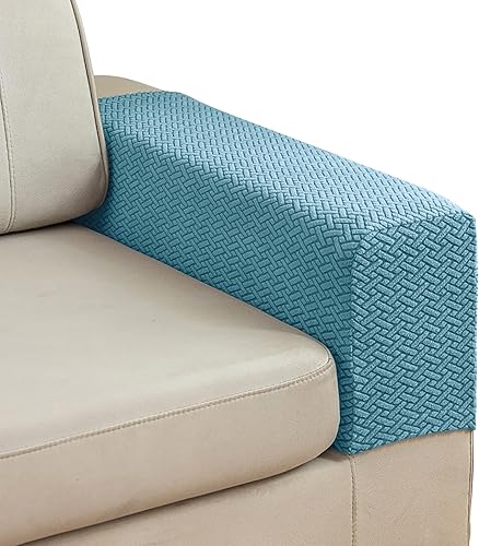 Miniatura 10 de Juego de 2 fundas elásticas de poliéster para reposabrazos de sofá reclinable, fundas protectoras con pasadores giratorios (gris, M)