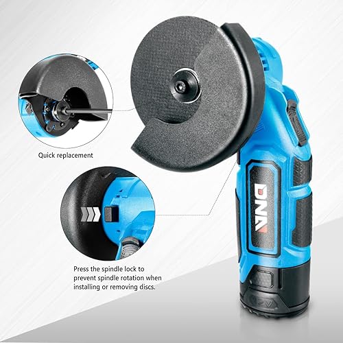 Miniatura 5 de DNA MOTORING TOOLS-00171 - Amoladora angular inalámbrica de 12 V, velocidad variable con botón de bloqueo de husillo para corte en seco, molienda