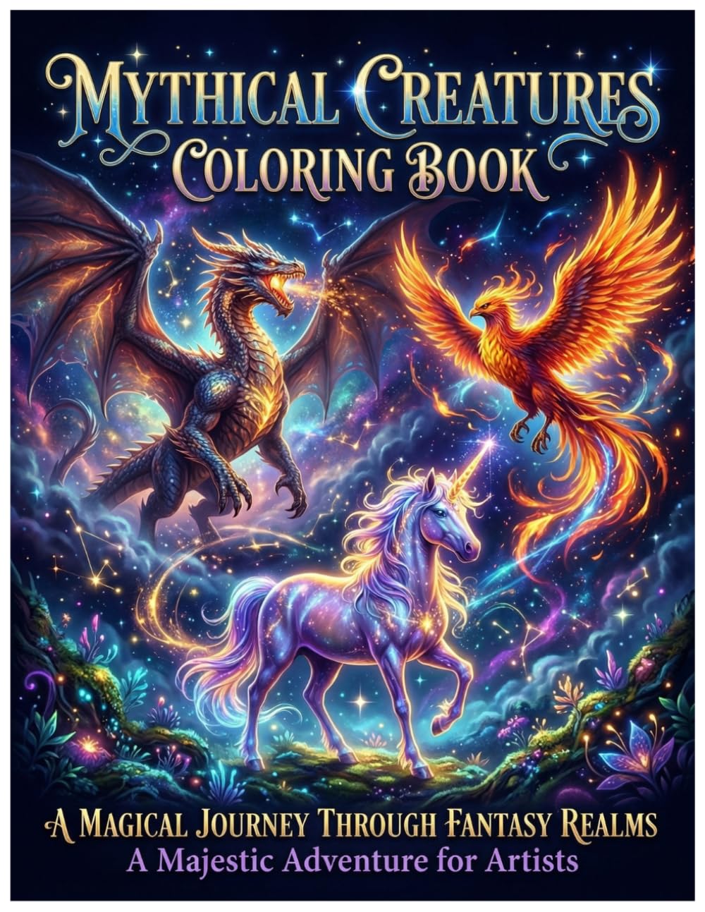 Mythical Creatures Coloring Book: Dragons, Unicorns, Phoenix & Magical Beings | Relaxing Fantasy Coloring Pages for Teens & Adults