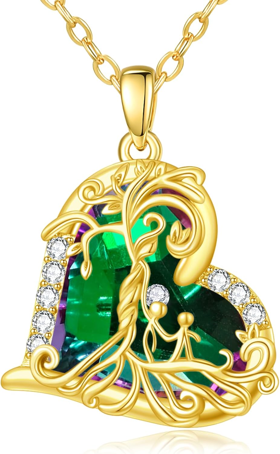 14K Gold Tree Of Life Necklace Gifts for Women,Mother and 2 Pendant Stone Family Tree Necklaces,Valentines Anniversary Birthday Gifts for Her Wife Mom Grandma Daughter