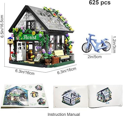 Miniatura 6 de Juego de construcción de casa de flores con luces LED, juego de bloques de construcción de casa de jardín, regalos para amigos, niños, niñas,