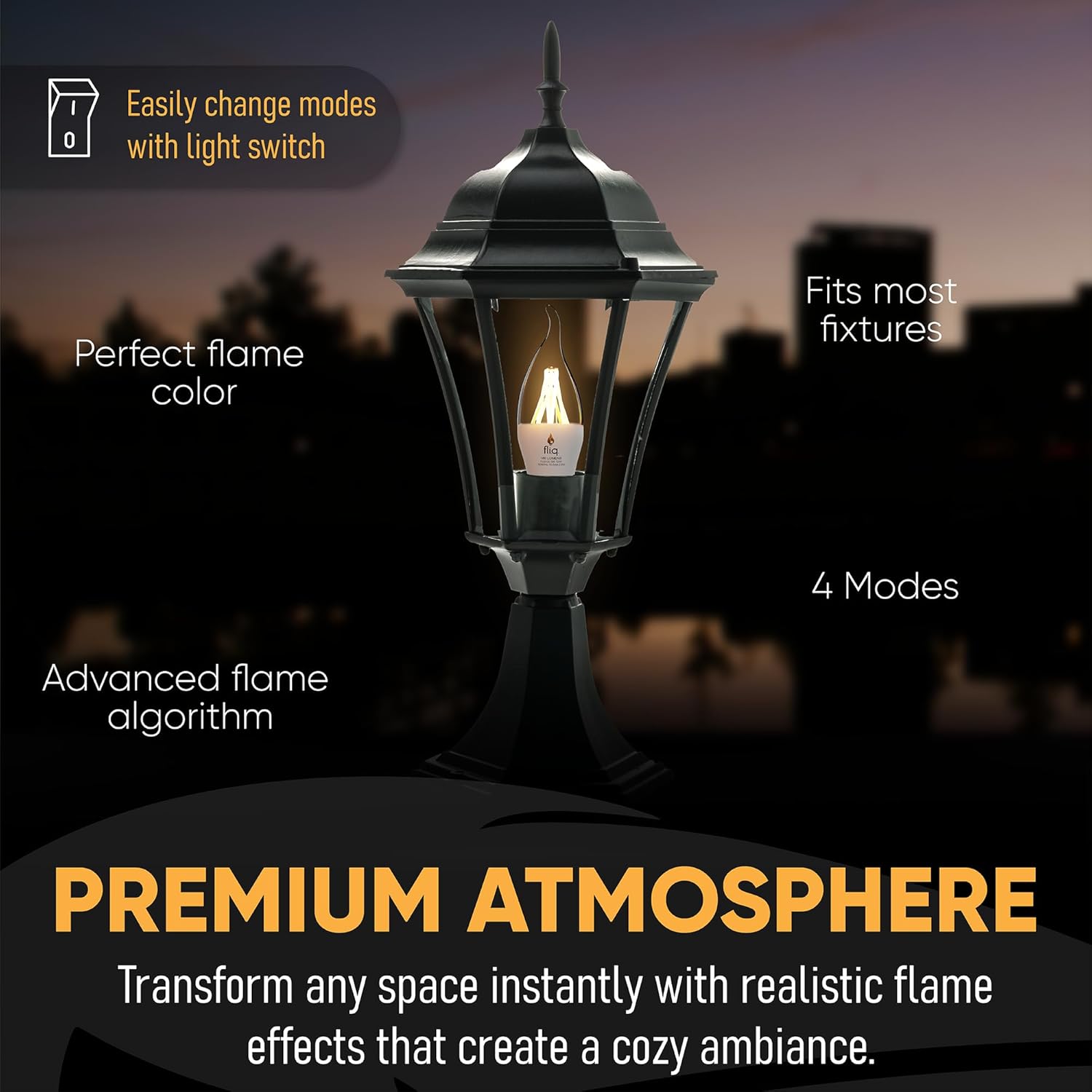 Fliq Ice | LED Flame Light Bulb | 2 Pack | 2W | 4 Modes | Flickering Flame Bulb | 2023 Release | (Ice Frost, Standard E26)