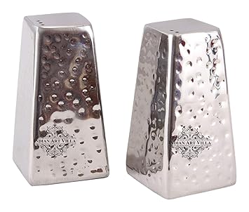 IndianArtVilla Steel Salt & Pepper Shaker Dispenser|Hammered Pyramid Design|Tableware Home Hotel