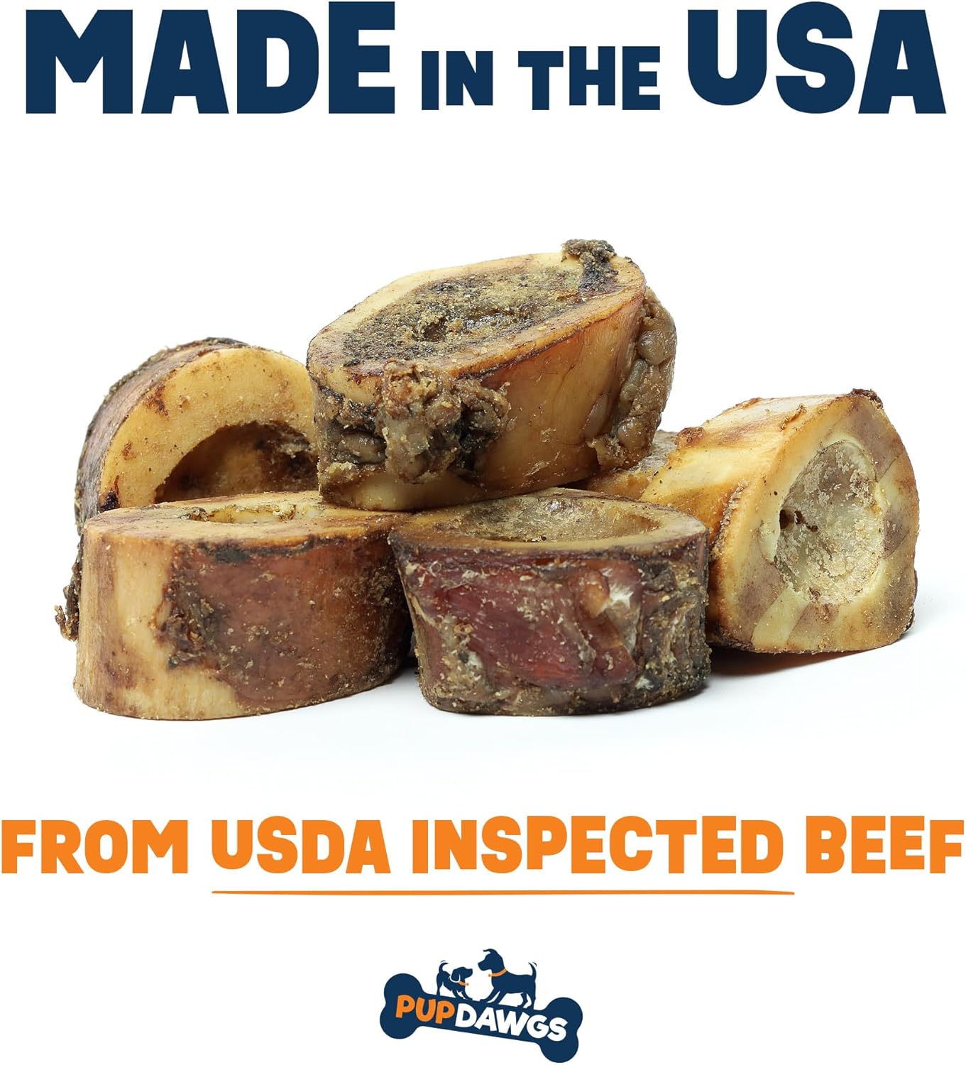 Dog Bones for Aggressive Chewers | Hickory Smoked Flavor Beef Bone Slices | Small Dog Treats - All Natural, Made in USA - 3 Packs of 6 (18 Pieces)