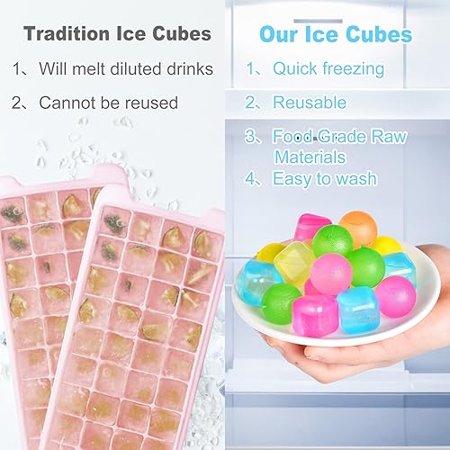 Miniatura 9 de Paquete de 80 cubitos de hielo reutilizables, coloridos cuadrados de plástico, cubos de hielo lavables y recongelables para bebidas, whisky, café