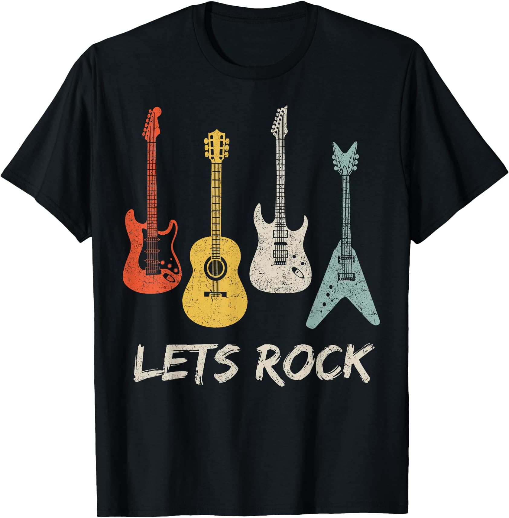 Lets Rock Rock n Roll Guitar Retro Gift Men Women Shirt T-Shirt