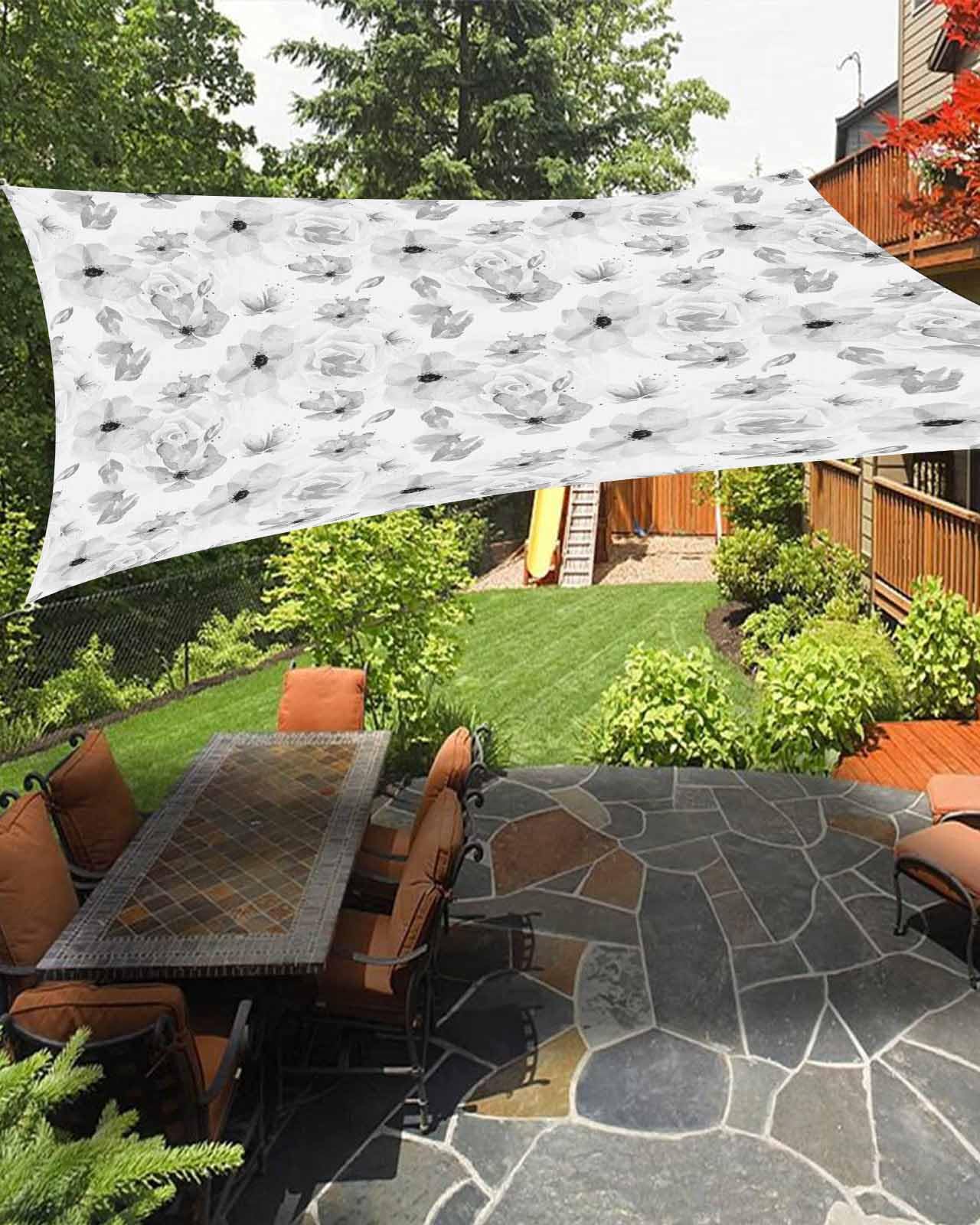Vintage Gray Flower Sun Sail Shades Rectangle Canopy,Sunlight Block Heavy Duty Curved Backyard Shade Cover,Waterproof Sun Shades for Patios Garden Outdoor,12'x16' Spring Summer Botanical Watercolor