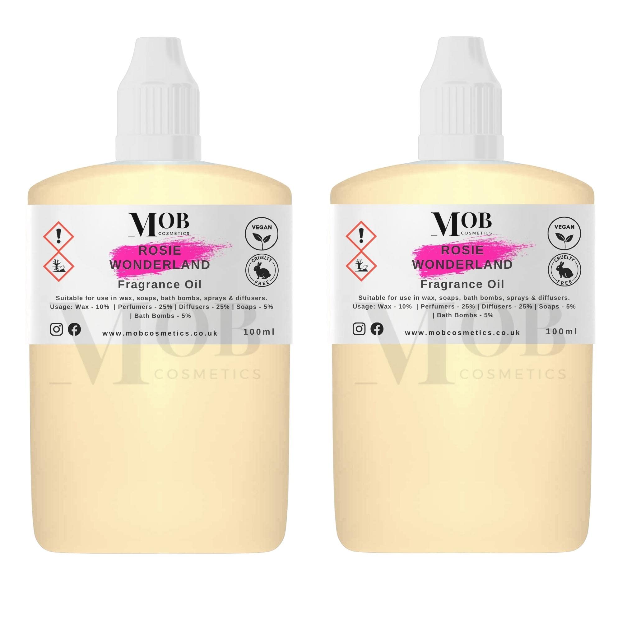 Rosie Wonderland Luxury and Designer Fragrance Oil | Highly Concentrated | Perfect for Candles, Soaps, Bath Bombs, Diffusers, Wax Melts | UK Made | Vegan (Rosie Wonderland, 100ml (Pack of 2))