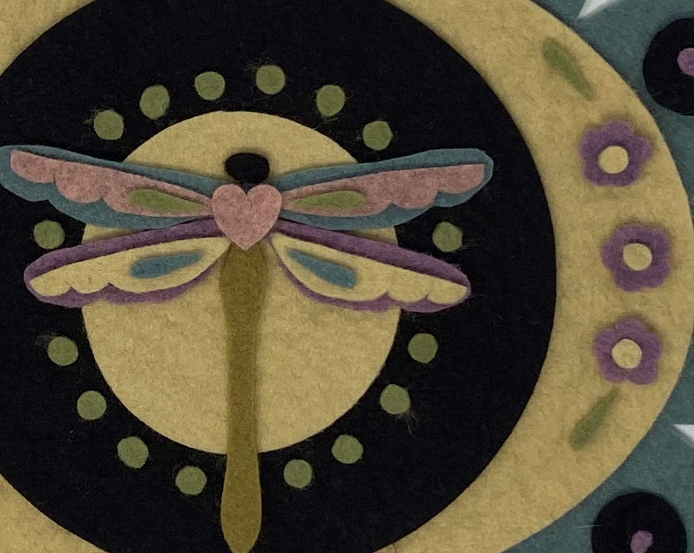 Over the River Felt Moon Dance Penny Rug Kit Pre Washed Applique Kit Dragonfly Pattern