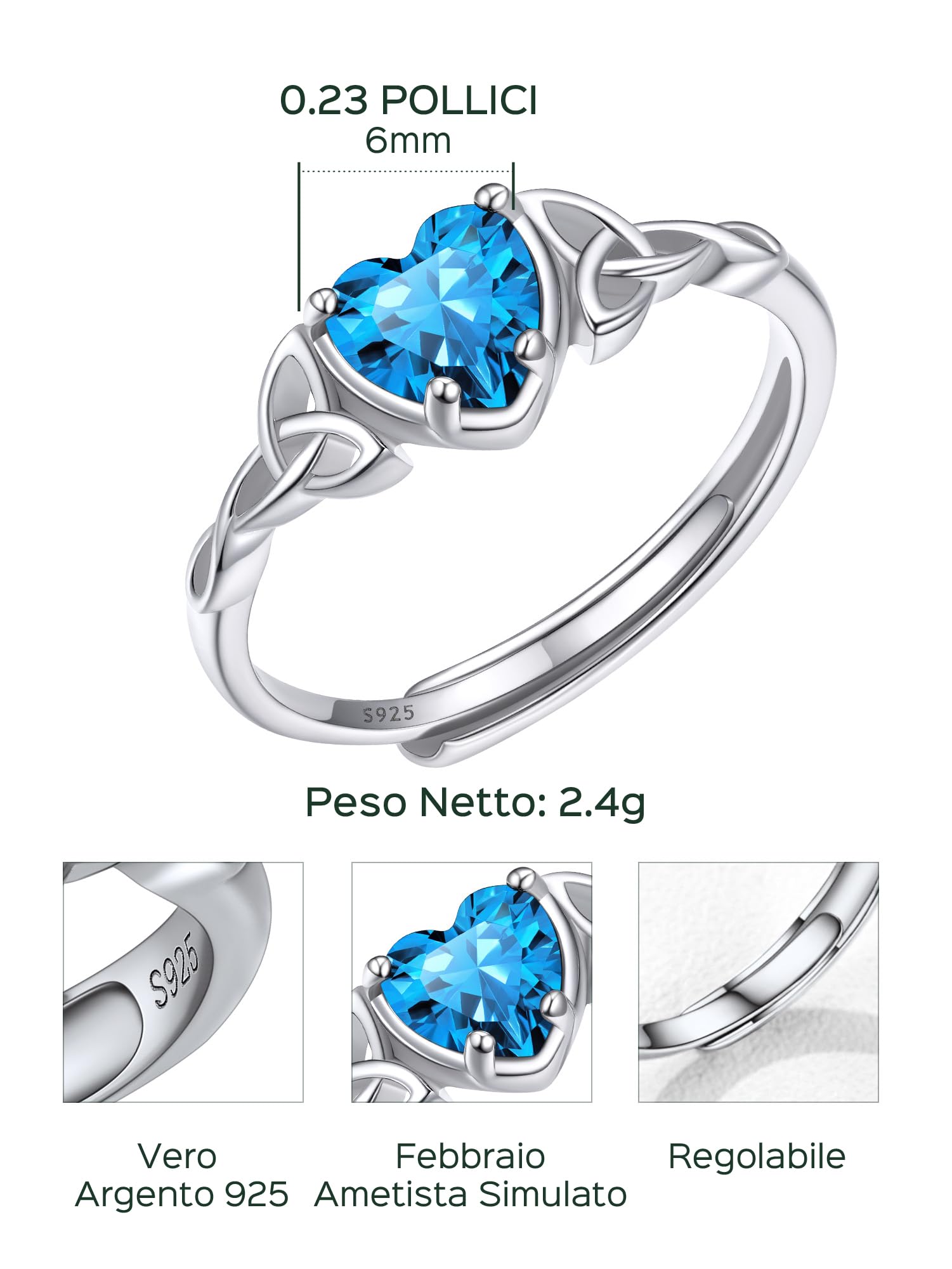 ChicSilver Anelli Donna Argento 925 Regolabili con Pietra Portafortuna 12 Mesi con Confezione Regalo