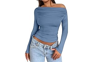 Sexy Women's Off-the-Shoulder Ruched Y2K Long Sleeve Top