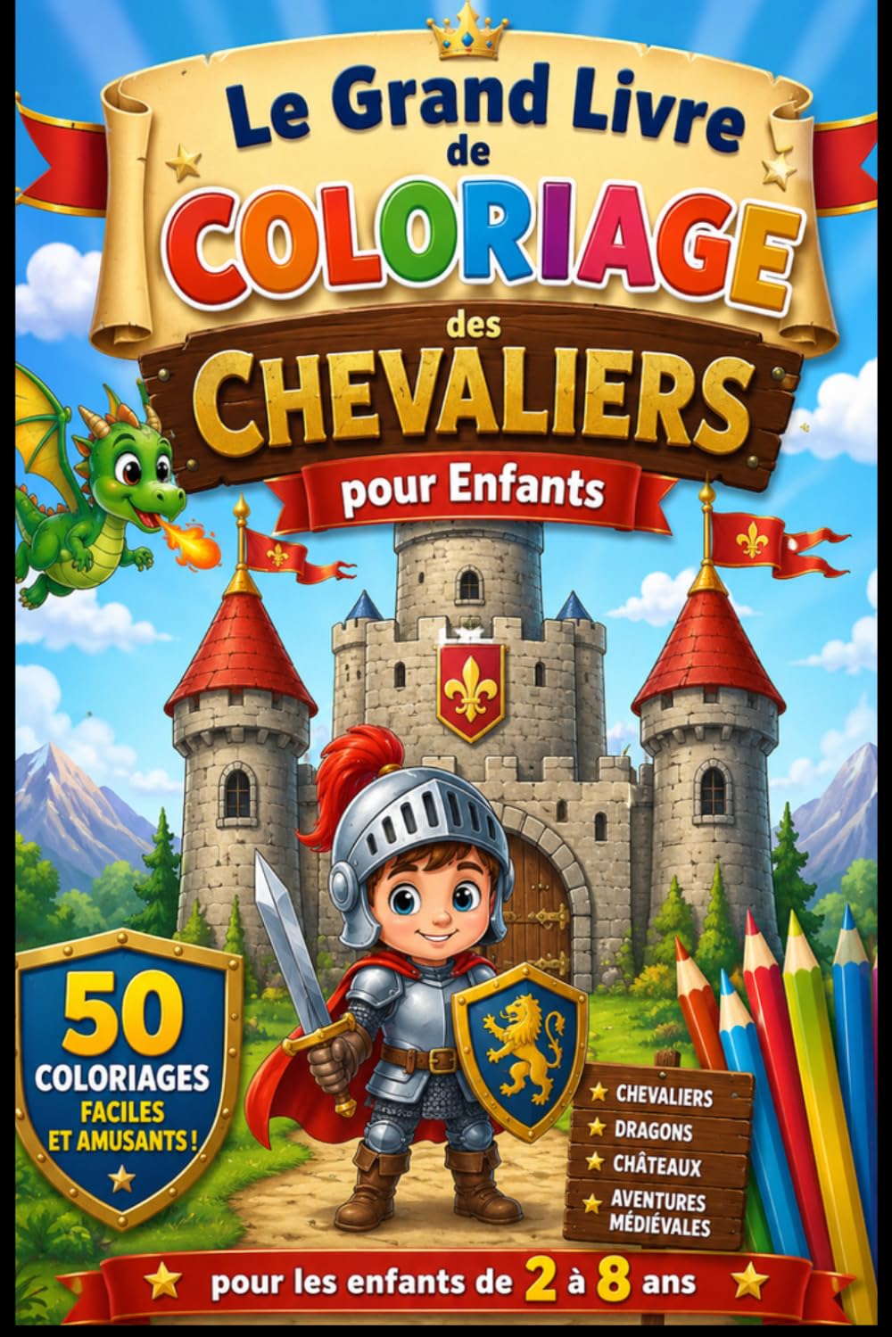 Le Grand Livre de Coloriage des Chevaliers pour Enfants: 50 coloriages de chevaliers, dragons, châteaux et aventures médiévales pour les enfants de 2 à 8 ans.