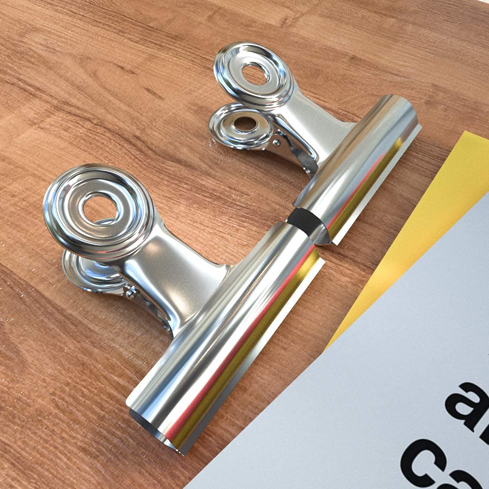 Paquete de 24 clips de papel de bulldog plateado/clip de bisagra de metal para manualidades, bolsas de alimentos, dibujos, fotos en casa, cocina y oficina, 1.25 pulgadas de ancho