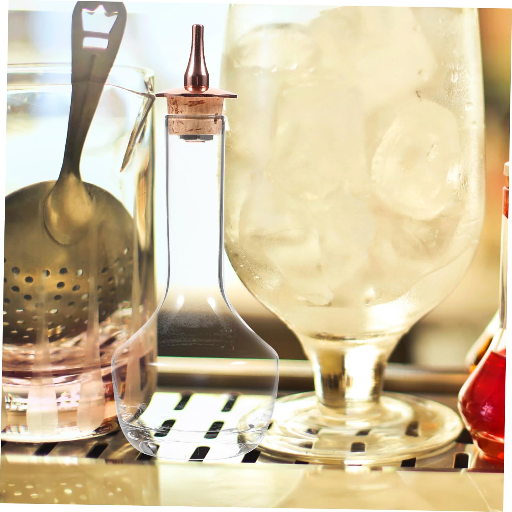 COLLBATH 2stücke Glass Bitter Bottle Mit Roségold-Dasher Deckel Für Cocktails Und Barbedarf Stilvolle Langlebige Glaskaraffe Für Zuhause Restaurants Und Bars