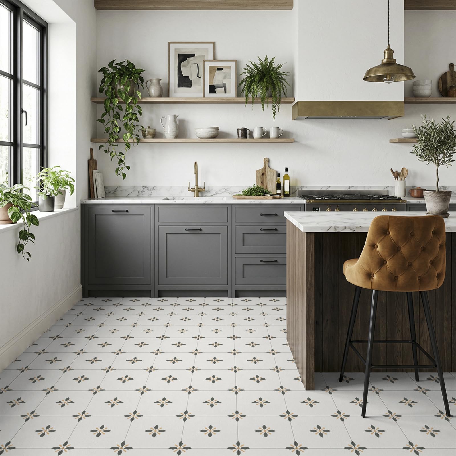 Naklejki na płytki szare zielone kwiatowe naklejki na płytki kuchenne wodoodporne naklejki winylowe samoprzylepne łazienka backsplash dekoracyjne pokrowce 30 x 30 cm/10 szt
