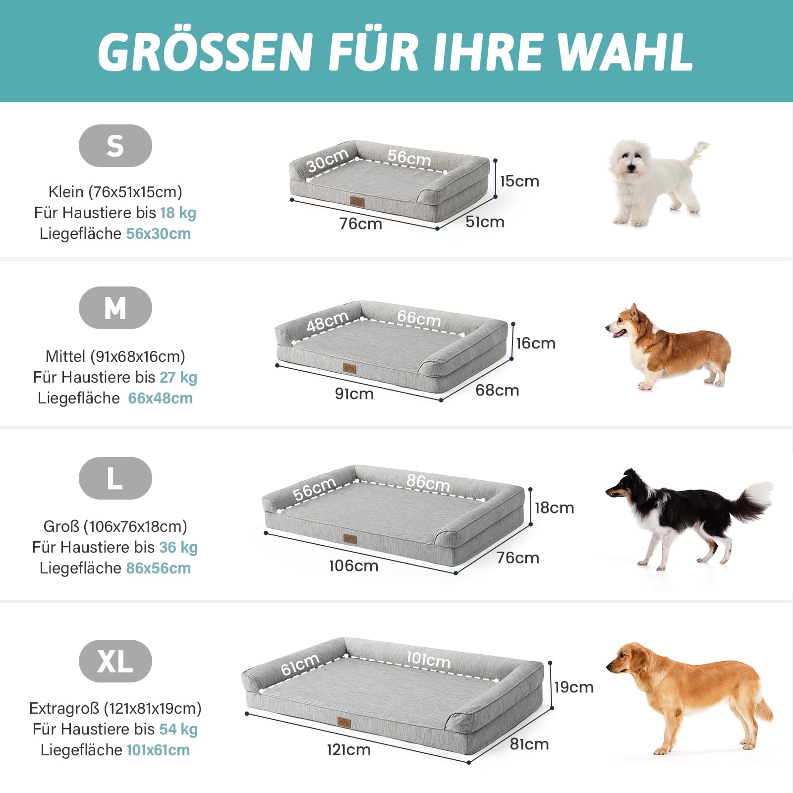 COZY KISS Kühlende Orthopädisches Hundebett für Große Hunde 107x76x18cm - Q-Max>0.4 Sommer Ergonomische Hundesofa mit abnehmbarem und waschbarem Bezug & Eierkisten-Schaumstoff, Hellblau