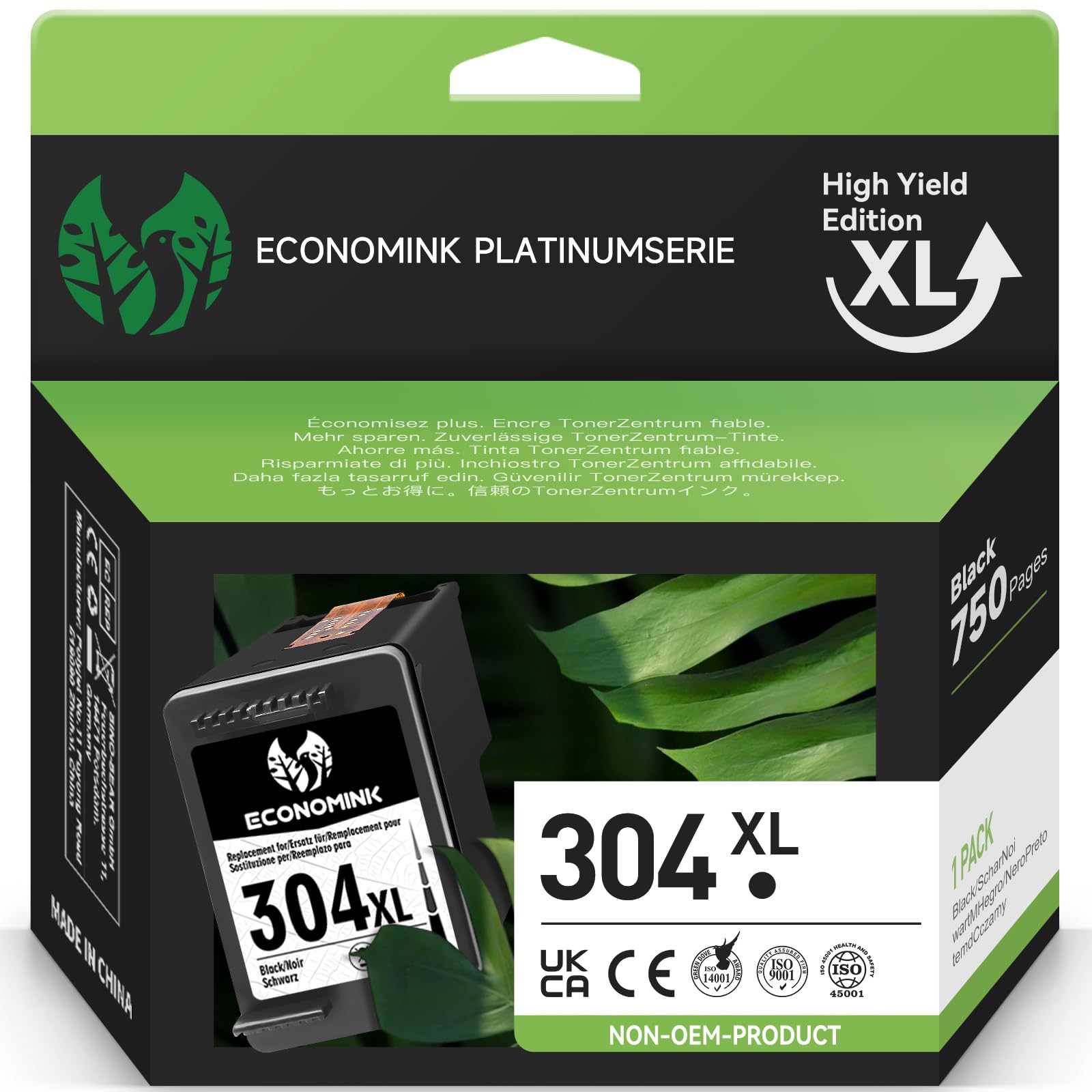 Cartuchos de Tinta 304XL, 304 XL Negro Remanufacturados para Cartuchos HP 304, para Impresoras DeskJet 3720 2600 Envy 5030 5032 DeskJet 3750 3760 2630 3735 2622 3762 3730 (1 Negro)