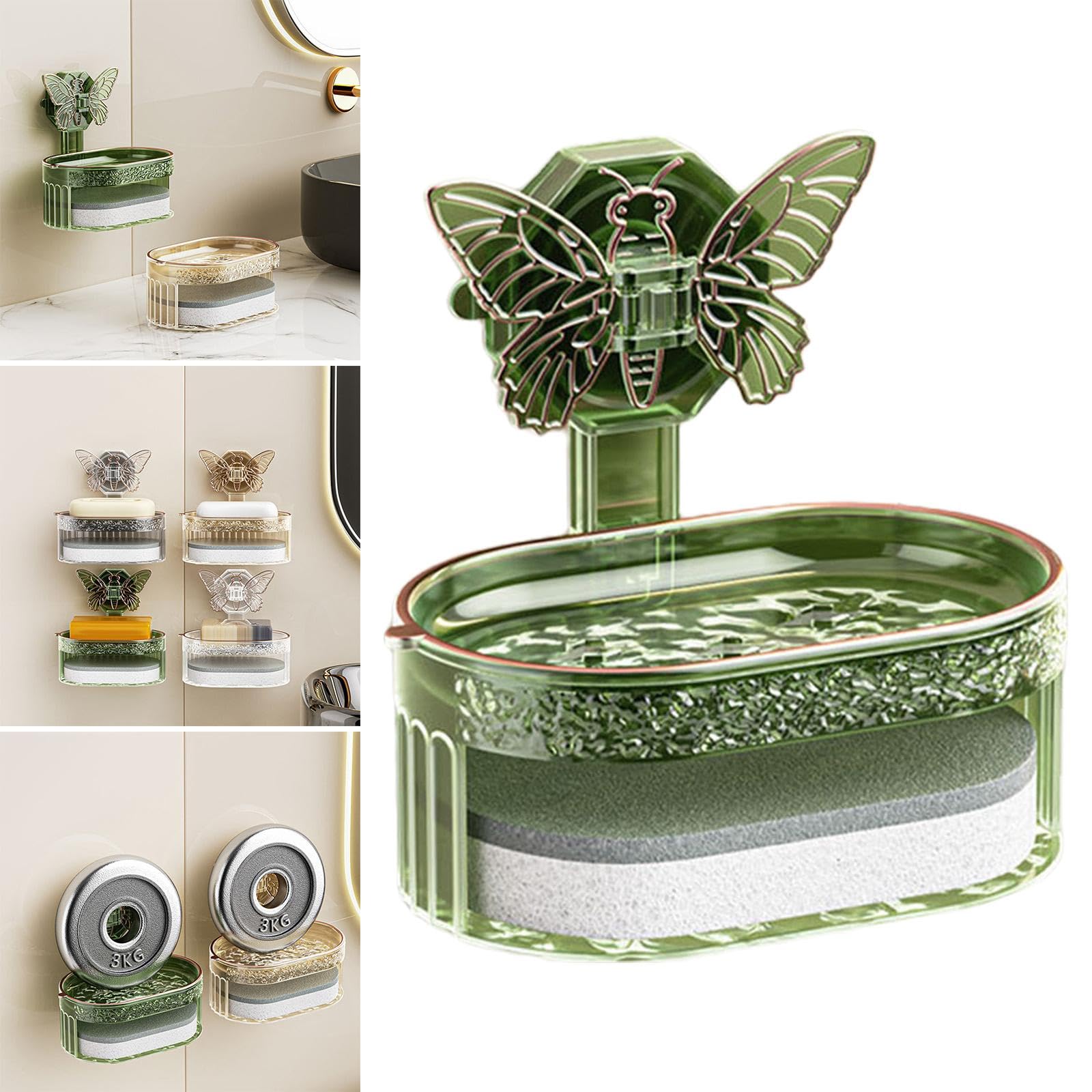 Qianly Portajabón de Succión para Pared con Ventosa de Vacío para Ducha Y Bañera con Recipiente para Esponjas Y Cepillos de Fregar Adecuado para Superficies, 3 Piezas