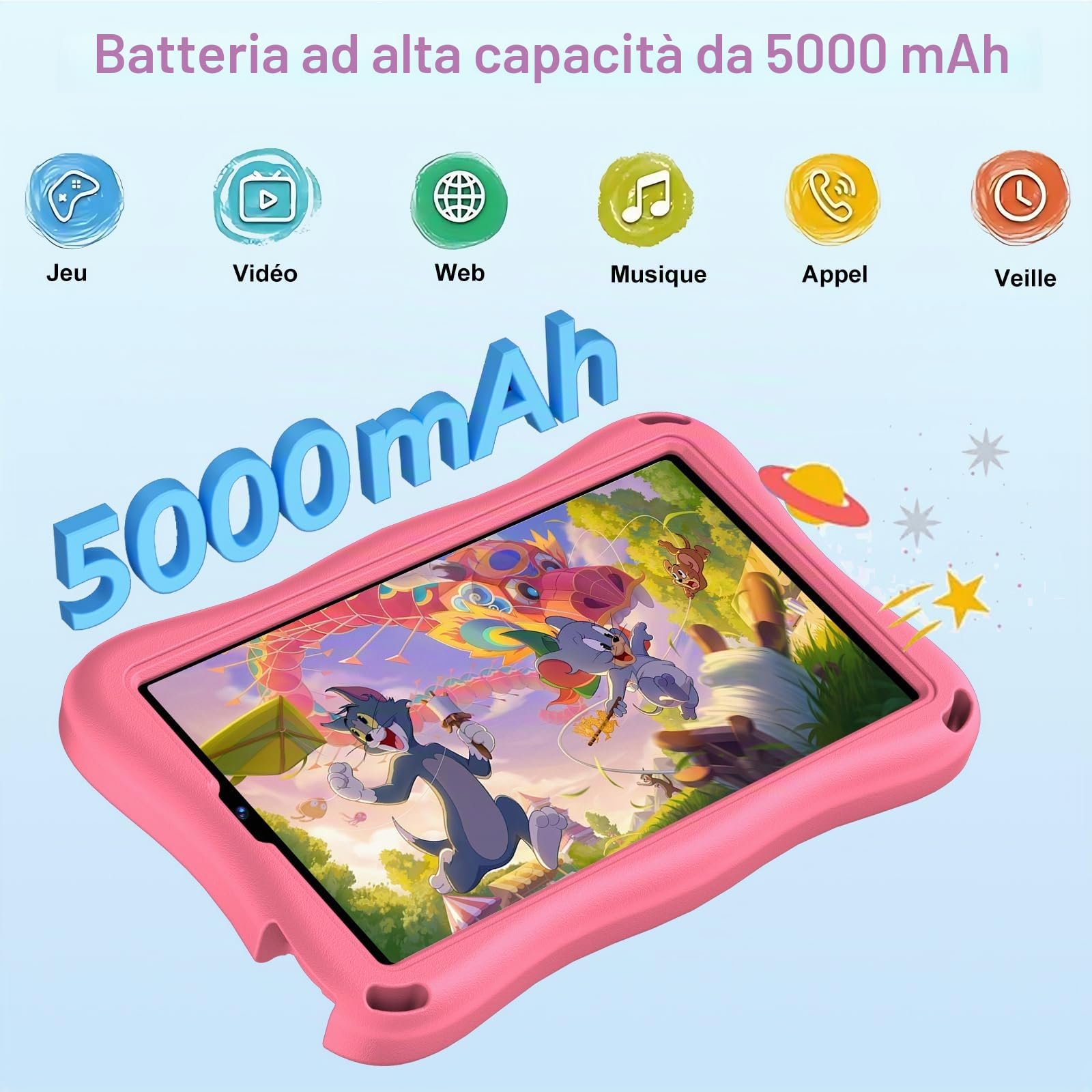 Tablet 9 Pollici Android 15 con Gemini AI, 32GB ROM + Espandibile 2TB, Octa-Core, Widevine L1, WiFi 5G,1340 x 800, BT5.0, Fotocamere 8MP/5MP, 5000mAh, Tablet con controllo parentale – Rosa