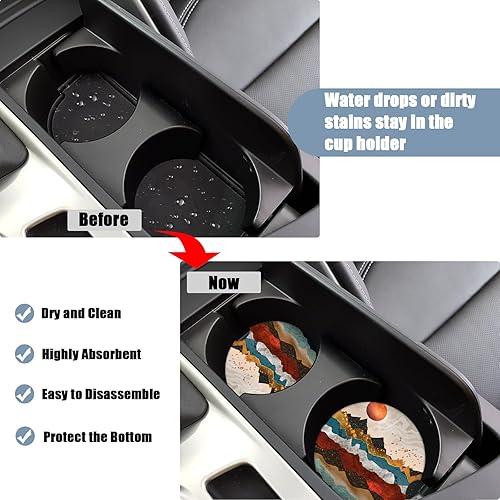 Miniatura 4 de Portavasos para automóvil, posavasos de cerámica absorbente para atardecer de montaña, portavasos para bebidas, accesorios de automóvil para mujeres