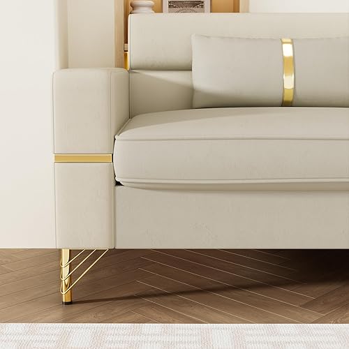 Miniatura 4 de STORFENBOR Sofá de terciopelo de 86 pulgadas, sofá de dos plazas tapizado en terciopelo Chesterfield, con 2 almohadas y patas de metal, sofá grande