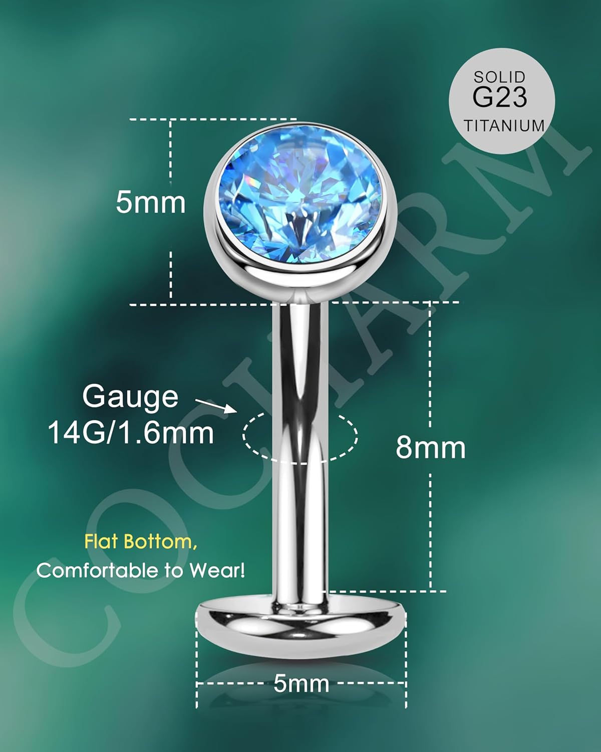 COCHARM G23 Solid Titanium Belly Button Rings Floating Belly Navel Rings 14G Internally Threaded Belly Piercing Jewelry Hypoallergenic - Image 3