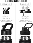 SUNWILL Metal Water Bottle with Straw 22 oz, Stainless Steel Insulated Flask for Cold and Hot Drink, Travel, Sports, Gym, Powder Coated Black
