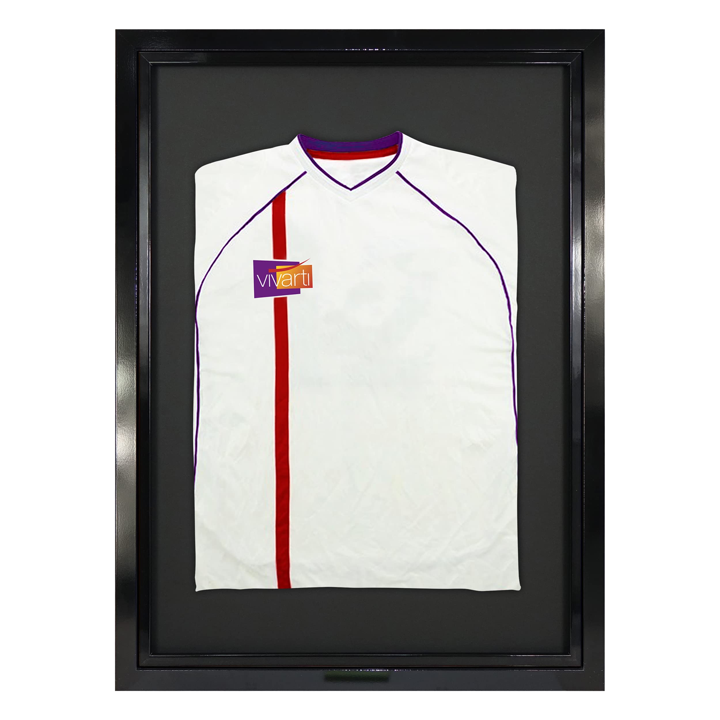 Vivarti DIY Junior Standard-Sport-Shirt-Präsentationsrahmen für Fußballtrikot, Rugby-Shirt, Band-Shirt, Schattenbox – 50 x 70 cm – glänzender schwarzer Rahmen, Innenrahmen, Rückkarte