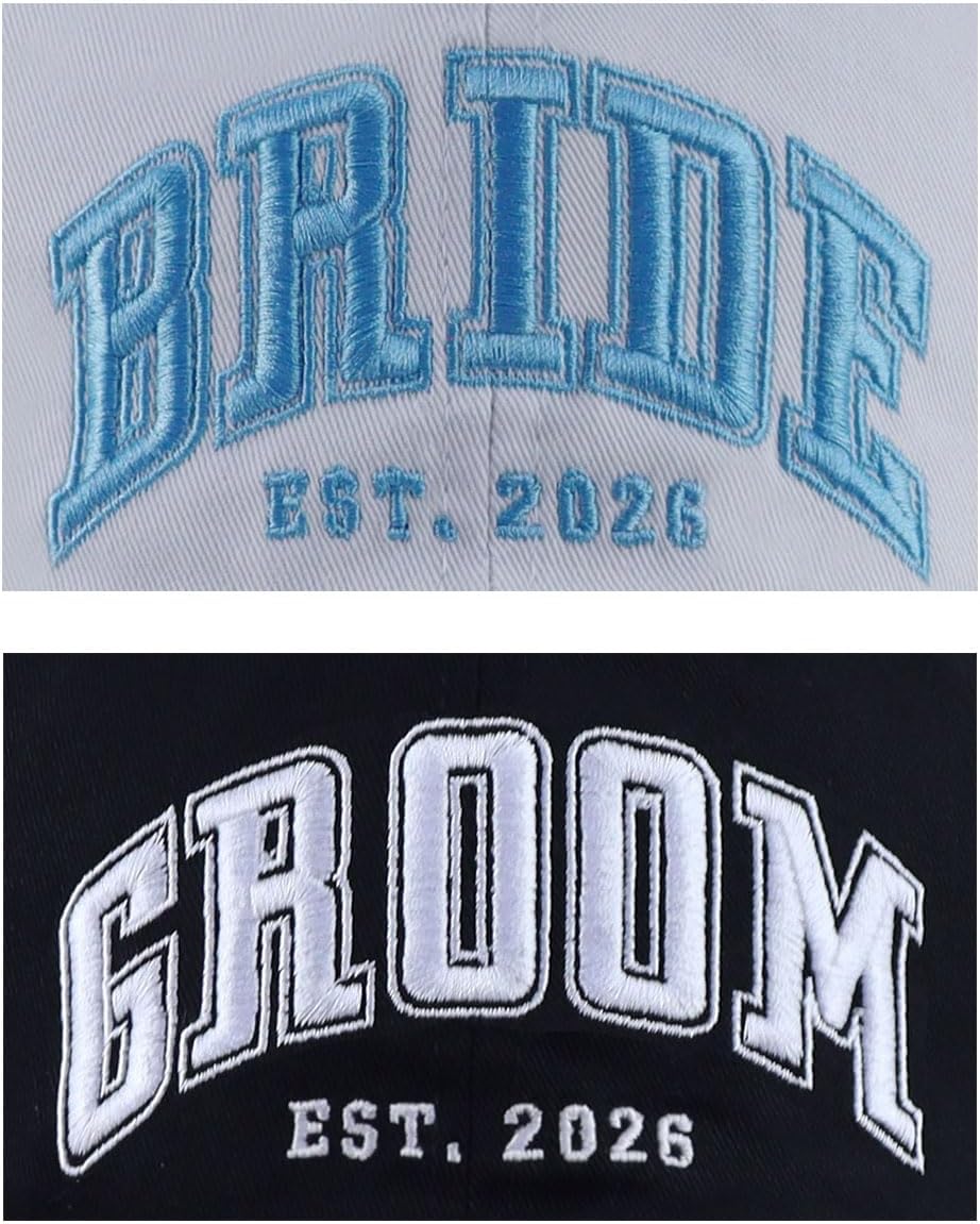 Groom and Bride 2026 Hats for Men Women, Funny Adjustable Cotton Couple Baseball Cap