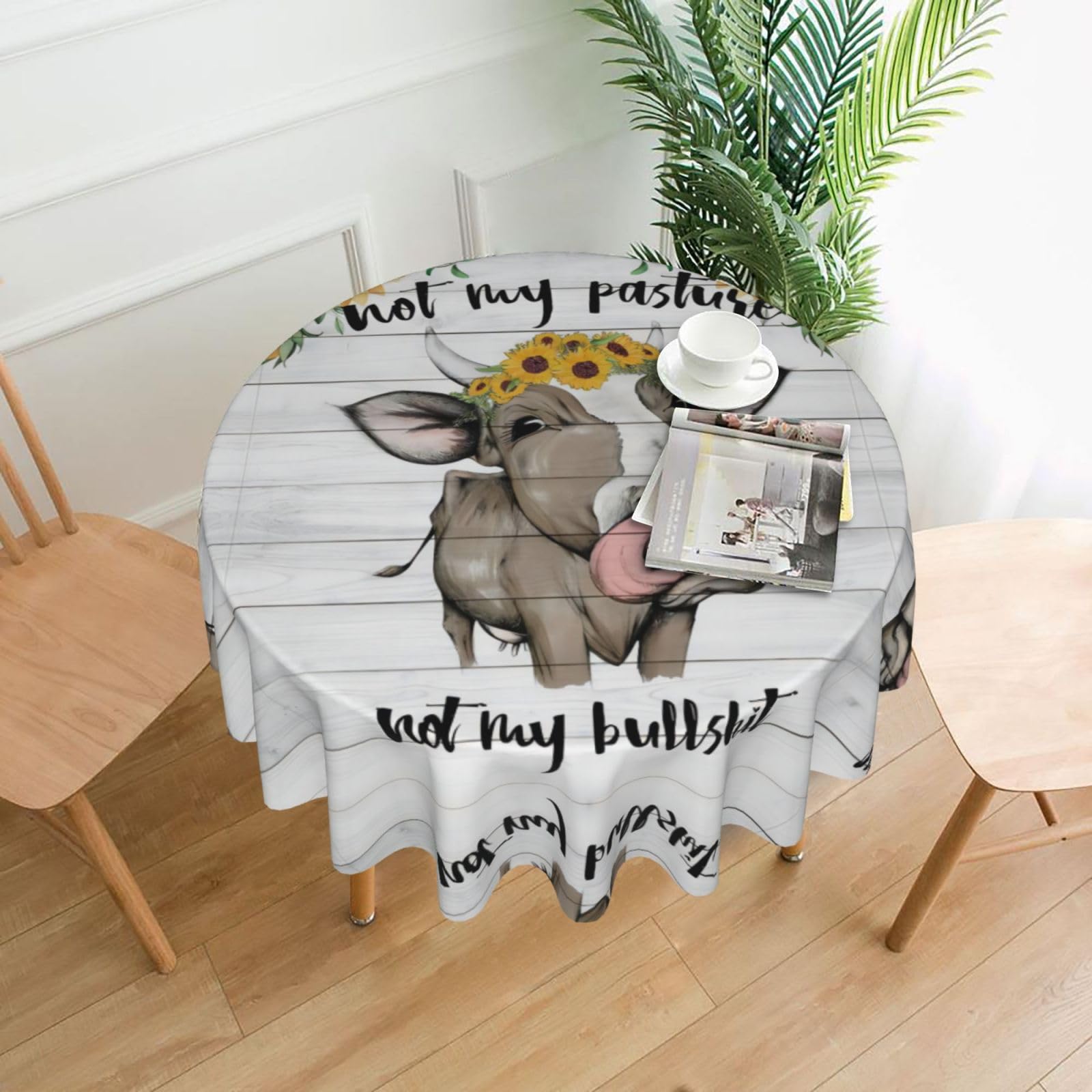 hhxvcv Cow Sunflower Farmhouse Round Tablecloth – Dining Table Cover