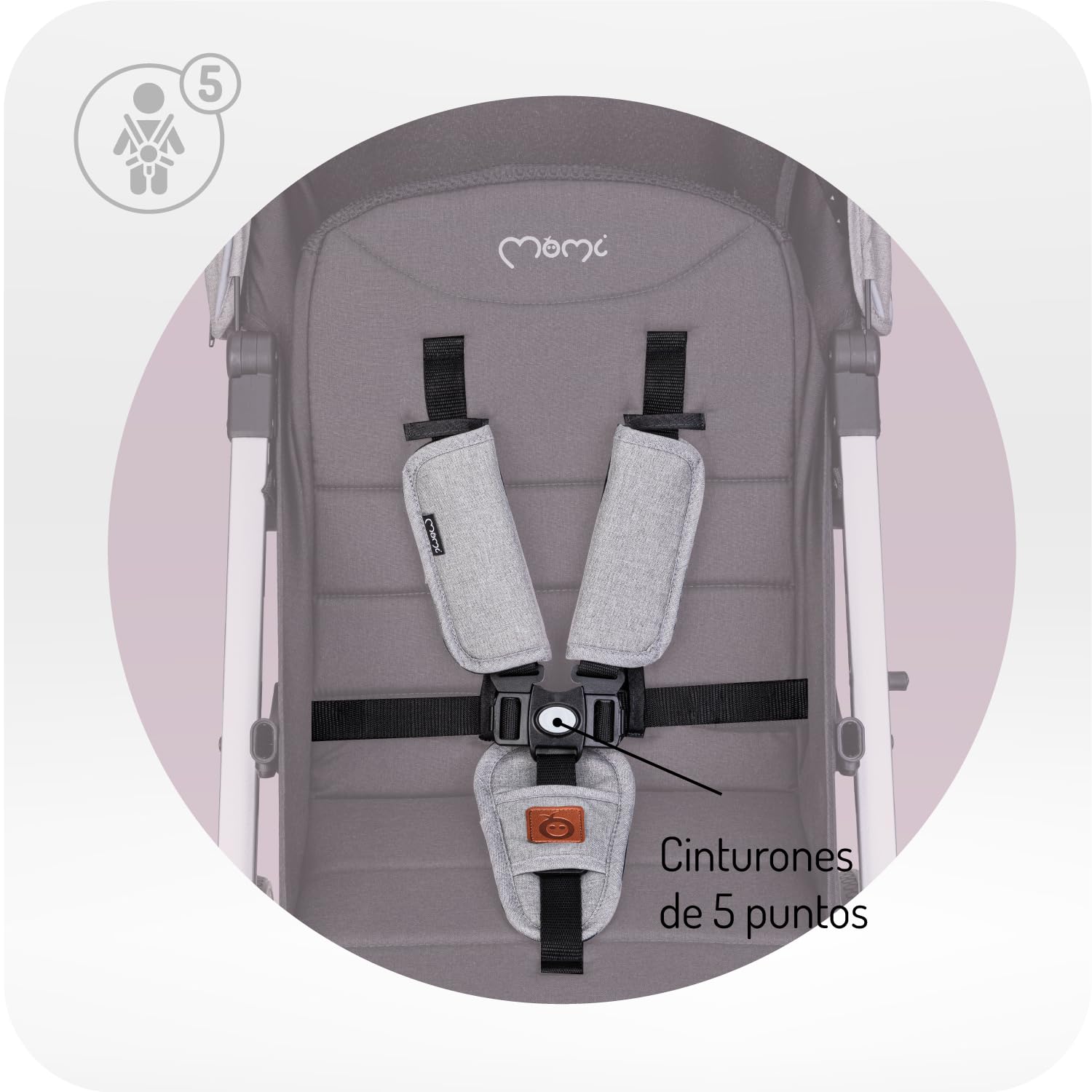 MoMi ESTELLE a partir de los 6 meses (hasta 15 kg), silla de paseo plegable con arnés de 5 puntos, cesta de la compra, barra telescópica, se mantiene de pie plegada