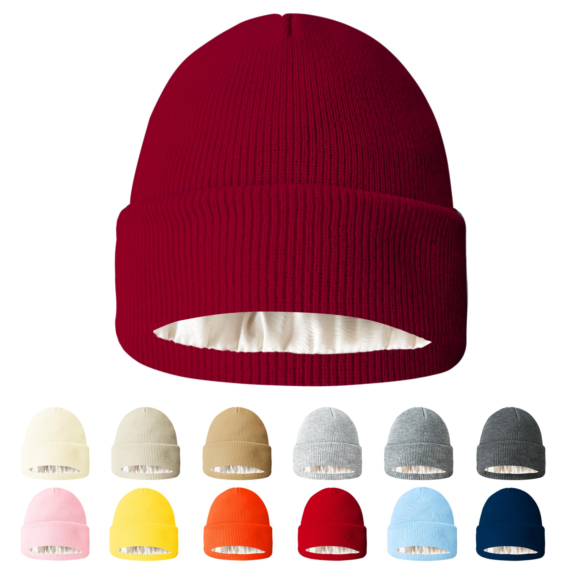 AGLIFEFY Winter Beanie Warm Knit Cuffed Silk Lining Hats Warm Beanies for Women Men
