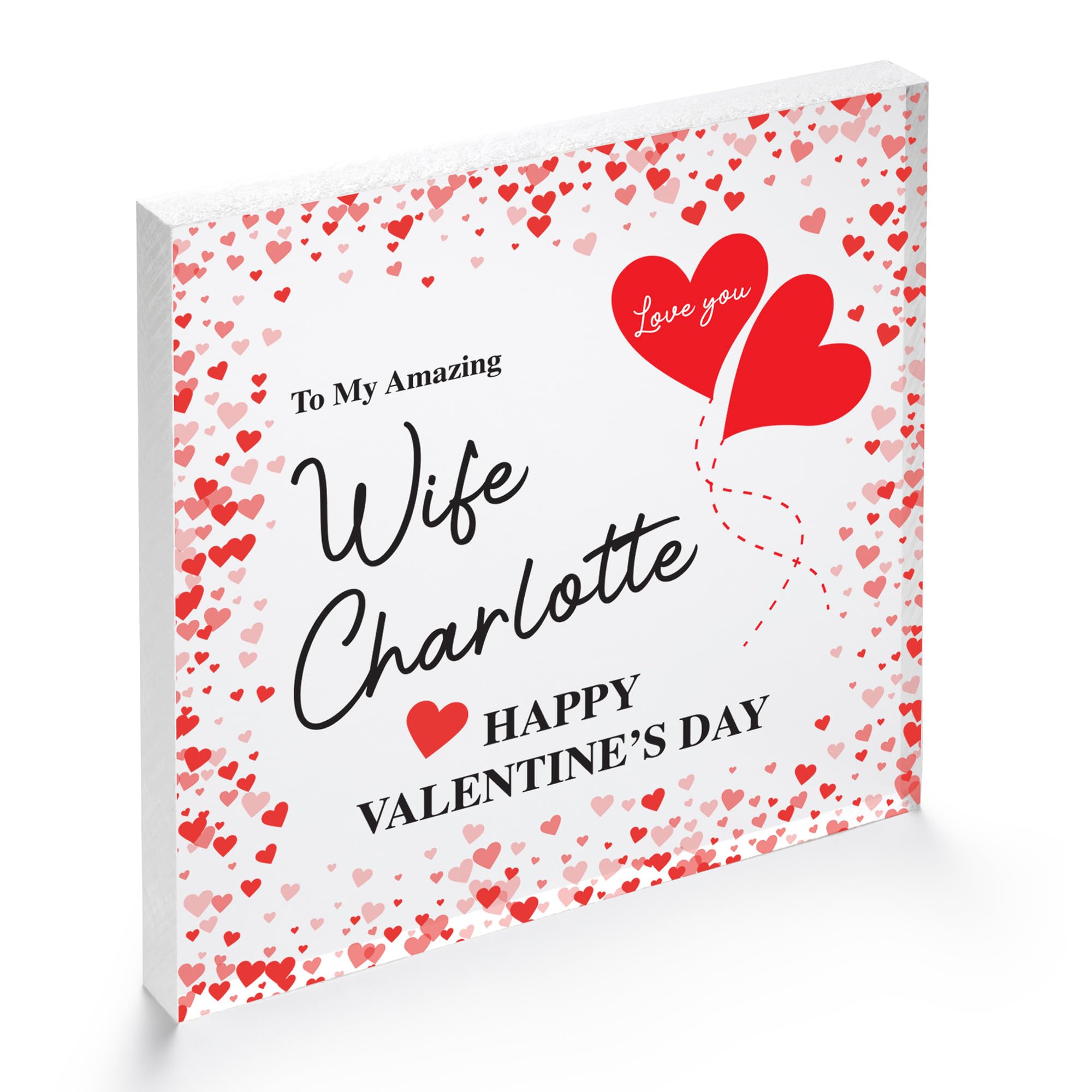Personalised Mothers Day Mum Birthday Gifts Acrylic Plaque Present Paper Weight Table Sign Decor Frame Acrylic Square Block (Wife Hearts) — image 1
