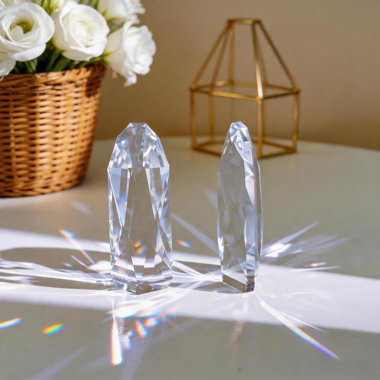 4 Pack Crystal Prism Set for Tabletop, Large Glass Faceted Optical Prism
