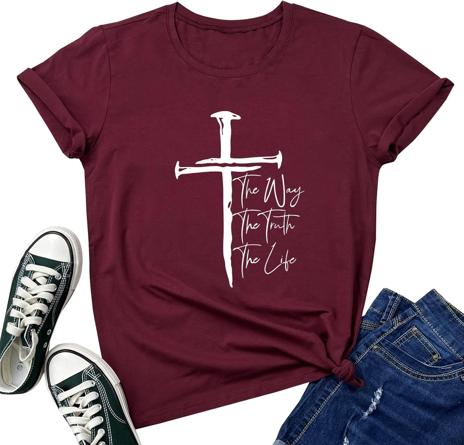 LOOKFACE Women Cross Graphic Tees Soft Tops