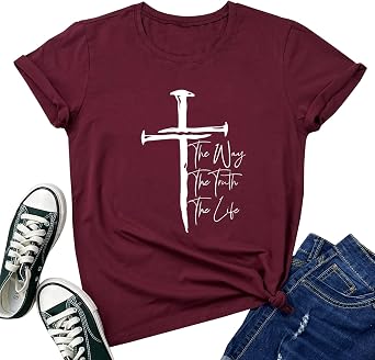 LOOKFACE Women Cross Graphic Tees Soft Tops