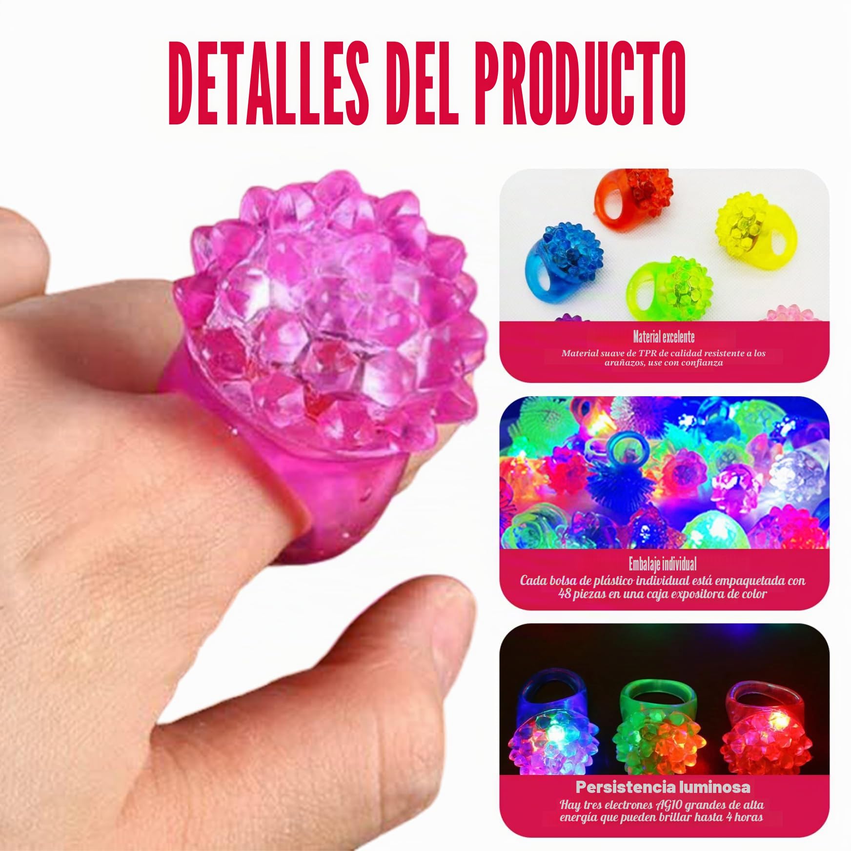 Anillo de flash 24 piezas coloridas anillos de iluminación con baches que brillan en las oscuras luces de los dedos llamativas para carnavales, fiestas de cumpleaños, bodas.