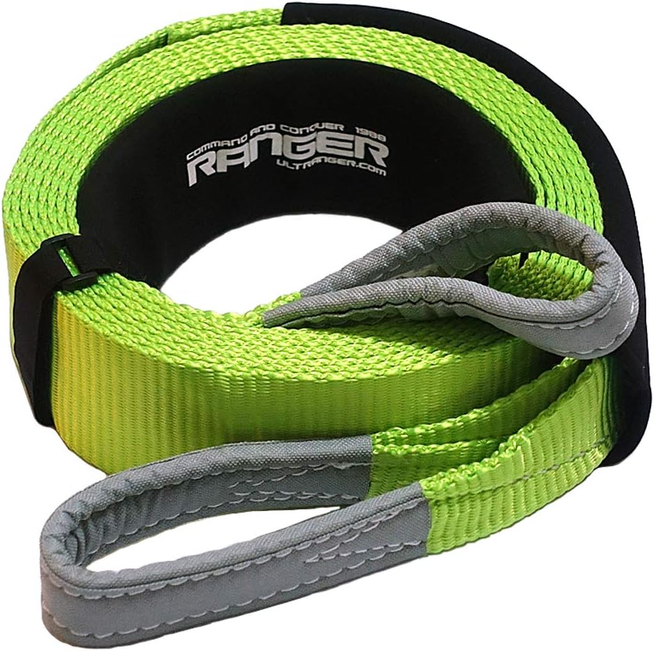 Ranger 3" x 20' Tow Strap Tree Saver Winch Recovery Heavy Duty Reinforced Loops + Protective Sleeves 30,000 lb Breaking Capacity 13.6 Tons