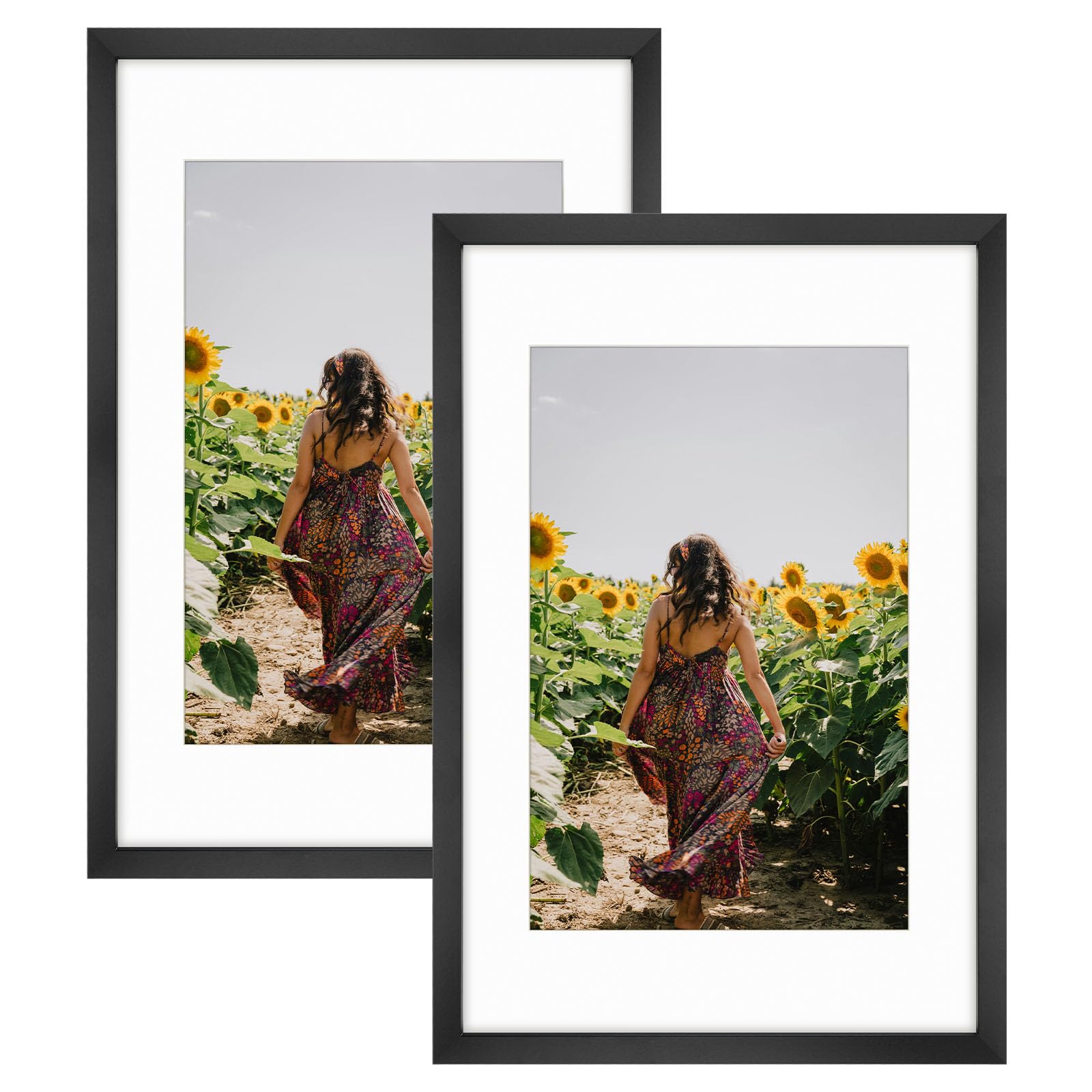 Frametory 2 Pack 16x24 Black Picture Frame with Real Glass Mat for 12x18