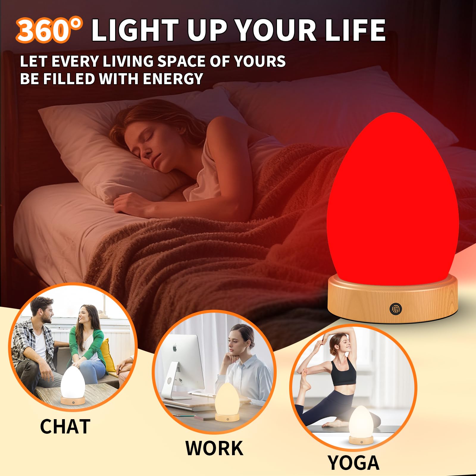 Lampada per terapia a luce rossa da 670 nm per sonno e relax, lampada solare da 10000 Lux con telecomando, doppia funzione di aiuto per il sonno e lampada solare, luce notturna a 4 colori per