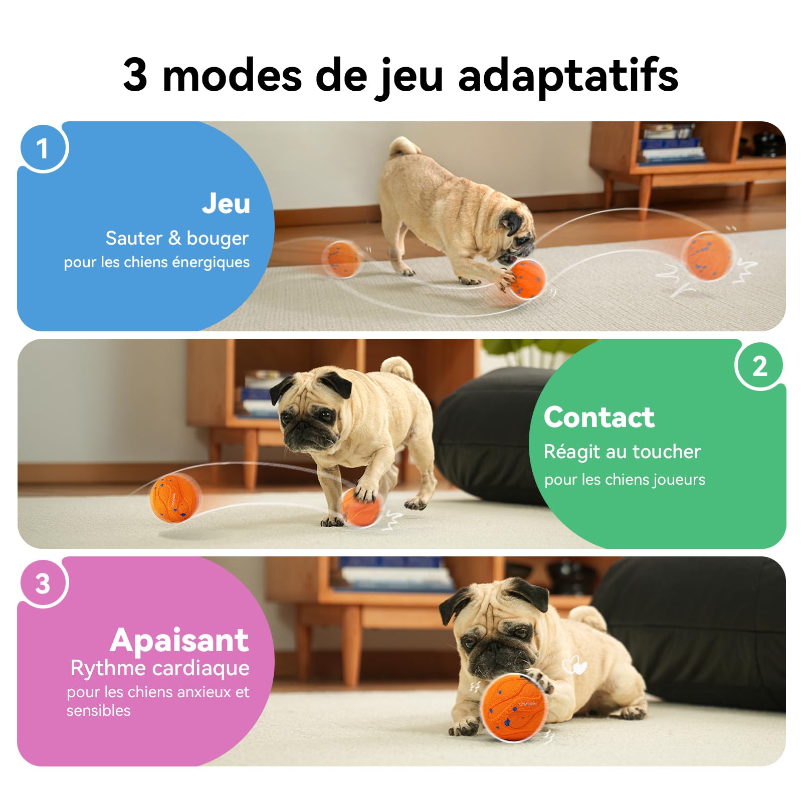 Cheerble Wicked Ball Air Neo – Le Ballon interactif Qui Calme Votre Chien avec Mode apaisant imitant Les battements de cœur, Auto-Rotatif, E-TPU, IPX7 étanche, pour Petites et Grandes Races, Orange