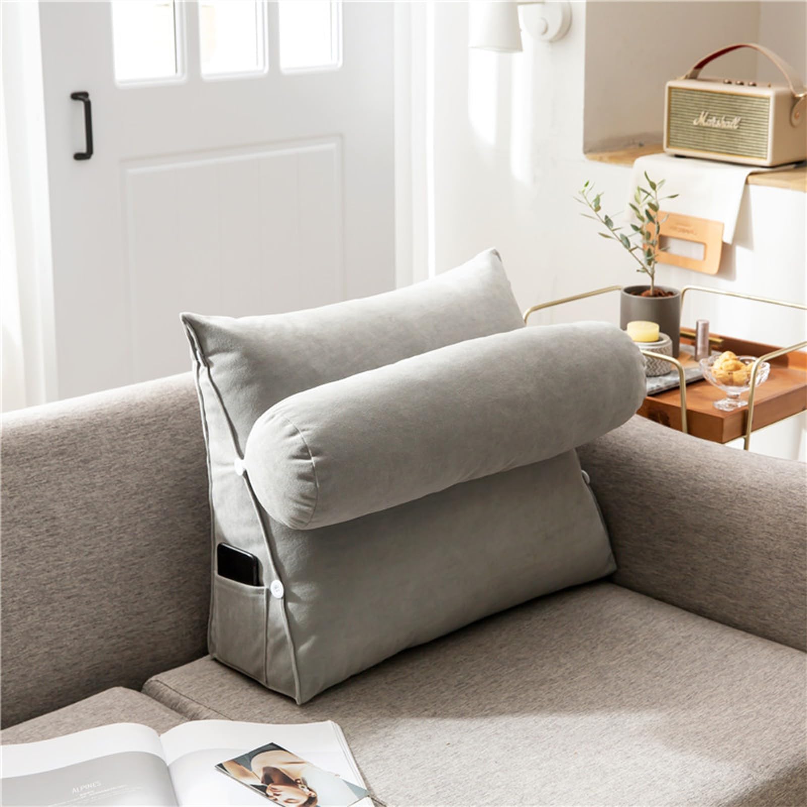 Reading Pillow Triangle Wedge Pillow with Neck Support Wedge Pillow Flex Back Support Adjustable Back Wedge Cushion Sofa Bed Office Chair Rest Reading Pillowgray60 * 50 * 22cm
