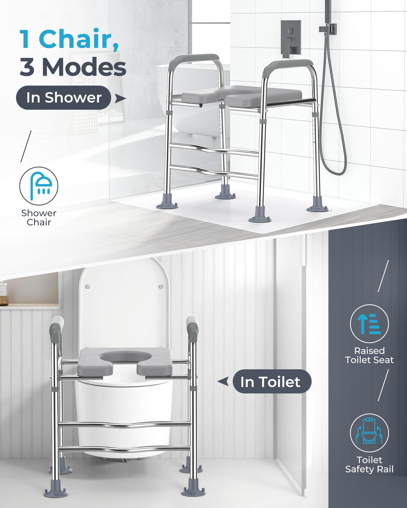 Tavoletta rialzata per WC, con maniglie, alzata per WC con altezza regolabile, telaio di assistenza di sicurezza per il bagno per anziani, post-operatorio, disabili, adatto a qualsiasi WC,