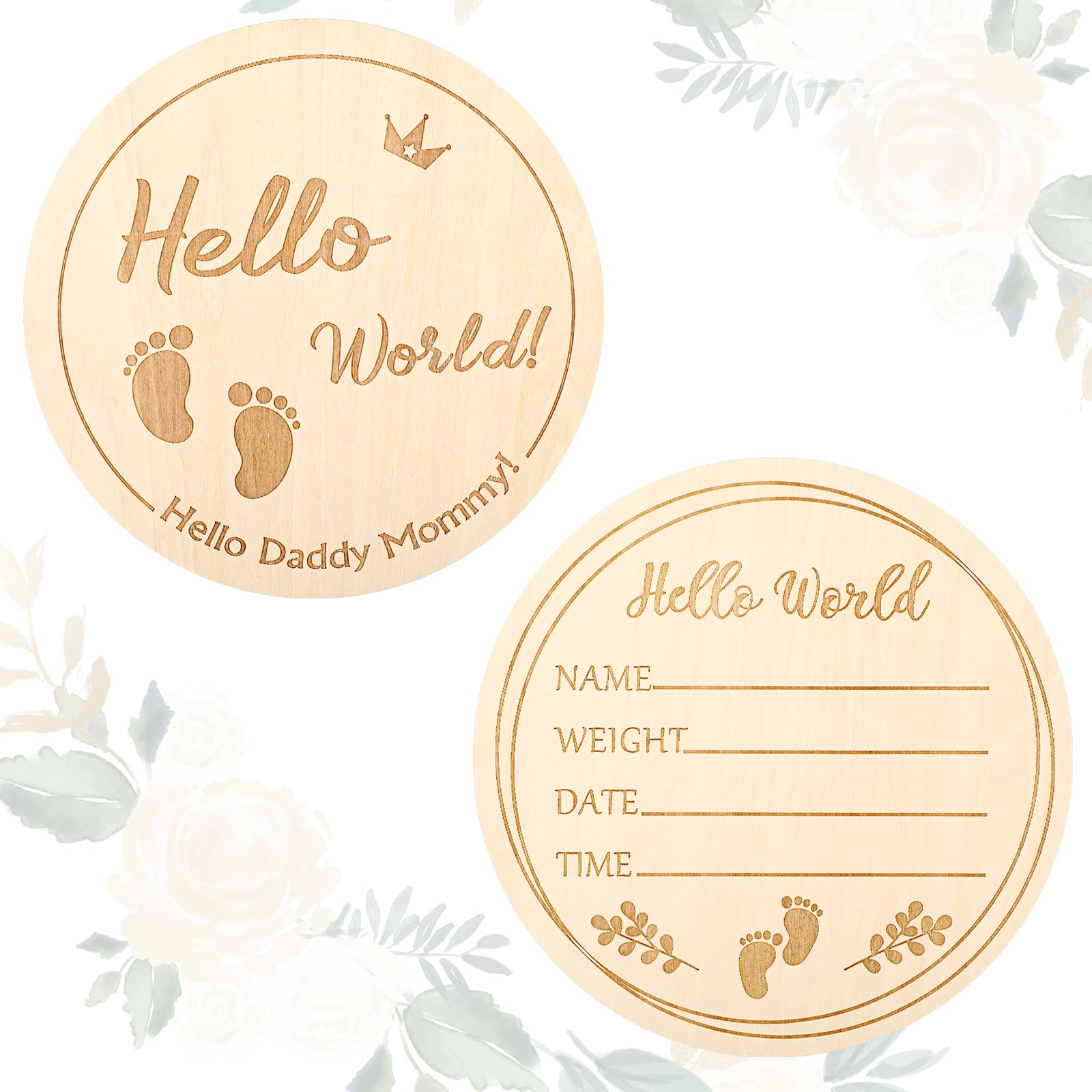 Ouligay Baby Announcement Sign 5.83Inch Hello World Baby Sign Wooden Baby Birth Sign Birth Announcement Sign for Hospital Photo Prop Welcome Baby Sign